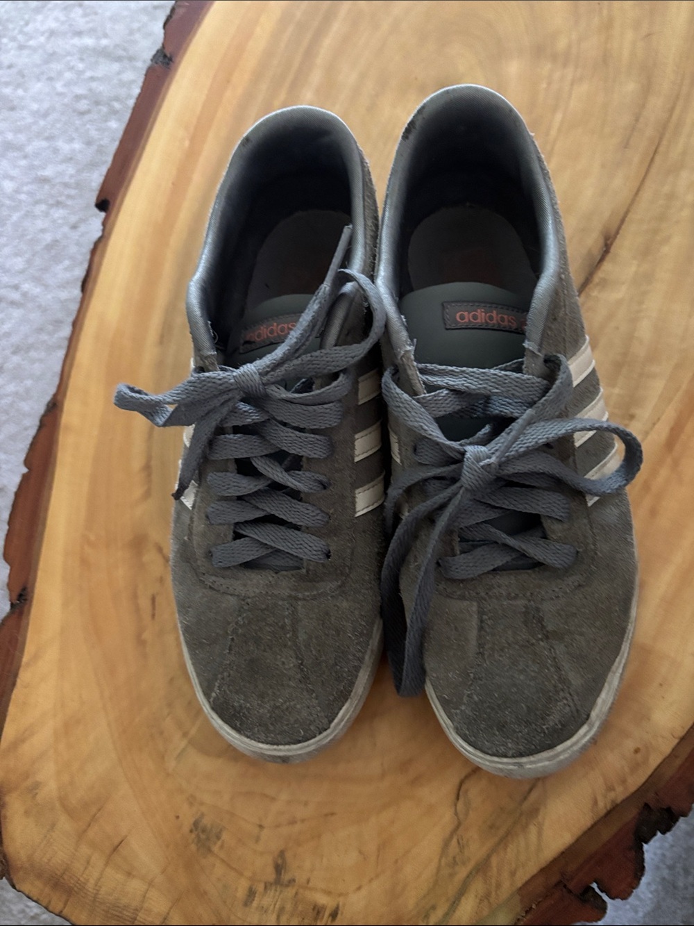 adidas womens Charcoal Gray Suede Three-Stripe Sneakers